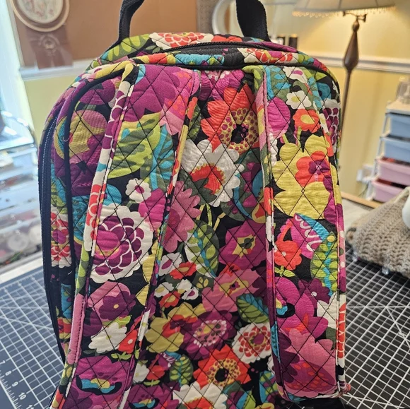 Multicolored Floral Lrg Vera Bradley Double Zip Backpack In Va Va Bloom Pattern - Picture 6 of 12